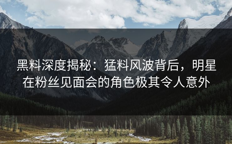 黑料深度揭秘：猛料风波背后，明星在粉丝见面会的角色极其令人意外