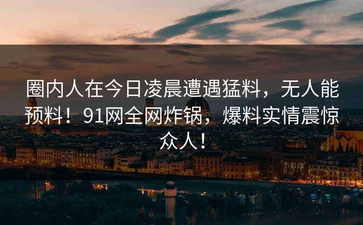 圈内人在今日凌晨遭遇猛料，无人能预料！91网全网炸锅，爆料实情震惊众人！