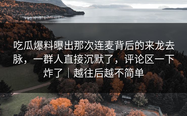 吃瓜爆料曝出那次连麦背后的来龙去脉，一群人直接沉默了，评论区一下炸了｜越往后越不简单