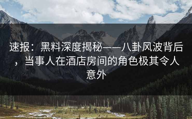速报：黑料深度揭秘——八卦风波背后，当事人在酒店房间的角色极其令人意外